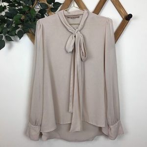 For Love & Lemons Nude Tie Neck Button Up Blouse